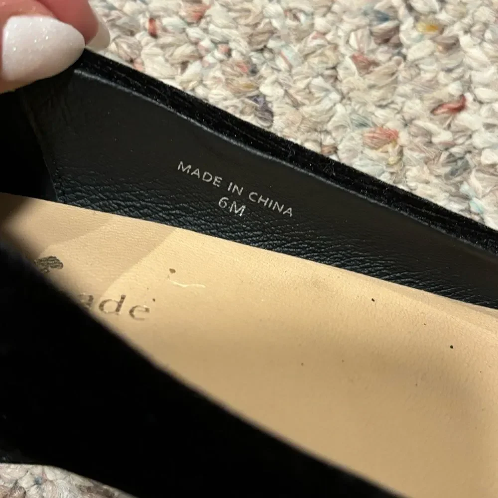 Kate Spade Suede Bow Black Gold Ballet Flats- Size 6 - Picture 4 of 11
